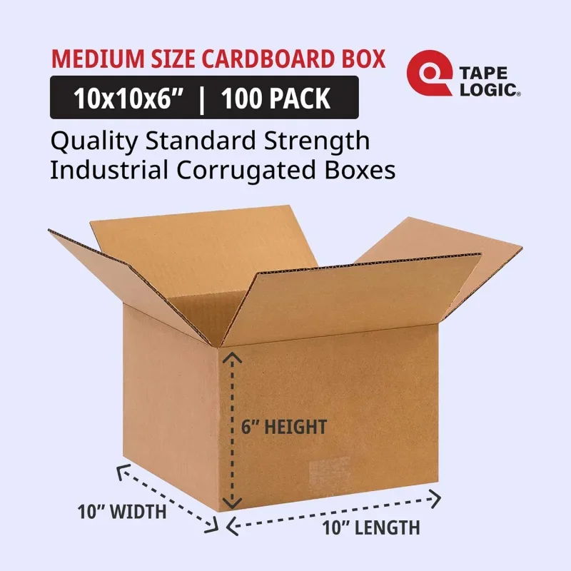 TAPE LOGIC 10 x 10 x 6 Corrugated Cardboard Boxes, Small 10L x 10W x 6H, of 100 |, Packaging, Moving, Storage B