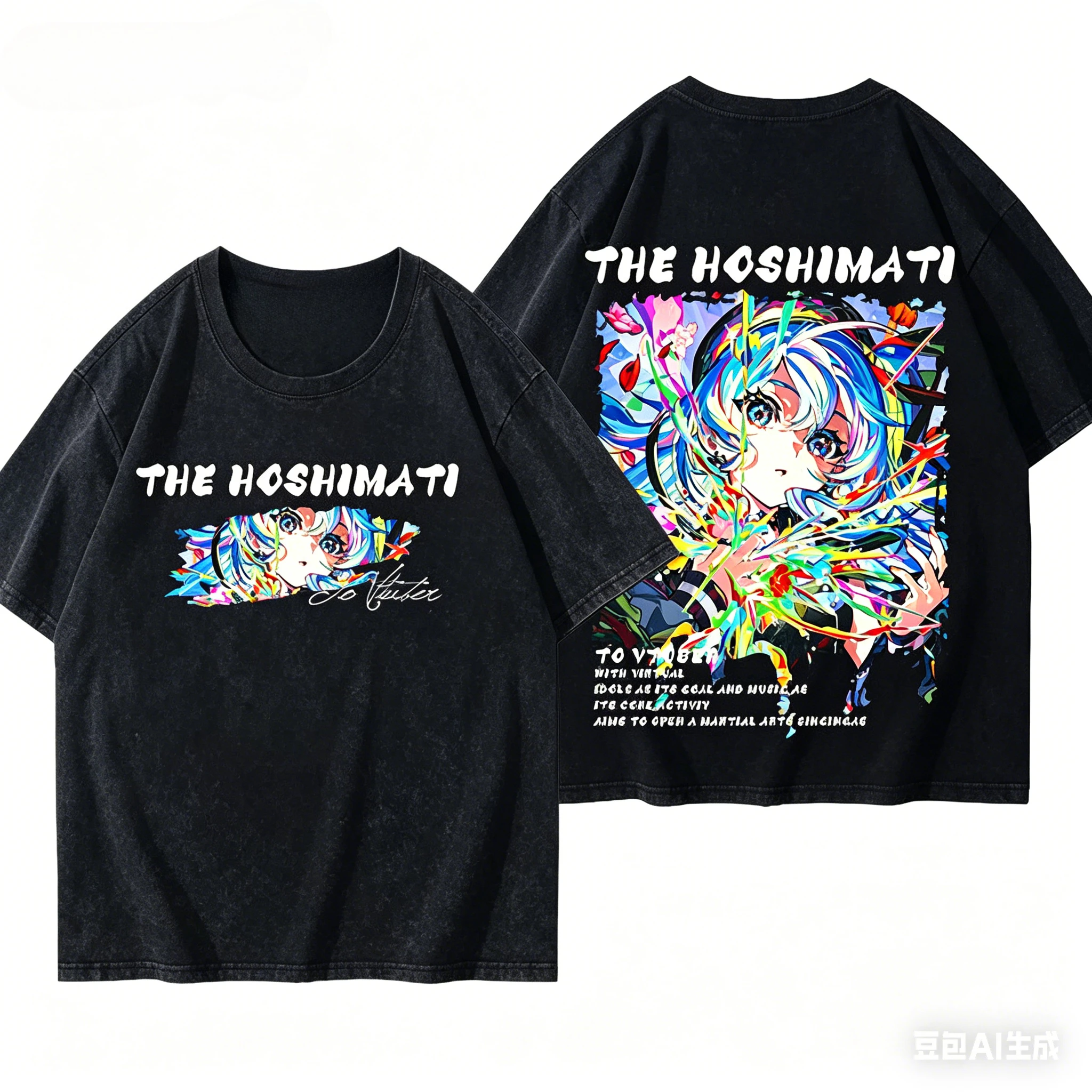 Hoshimachi Suisei Washed Tshirt personality Clothes New Model Anime T-shirt Year round clothing Plus Size Unisex Streetwear gift