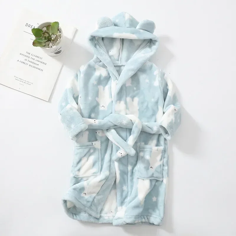 Cartoon Bathrobe For Children Flannel Long Sleeve Hooded Kids Clothes Boys Robe Spring Autumn Winter Baby Bathrobe 2-12 Years