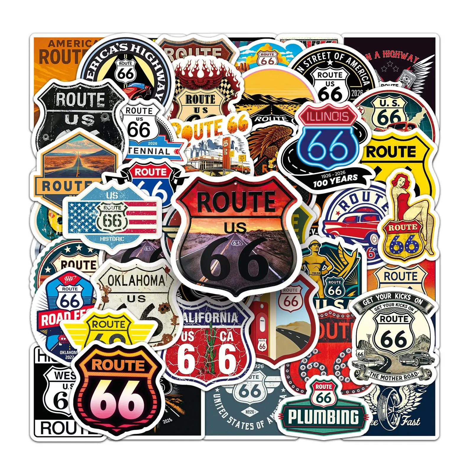 

50PCS Route 66 Stickers Trendy Cool Logo Creative Graffiti DIY Guitar Refrigerator Phone Laptop Suitcase Water Cup Skateboard
