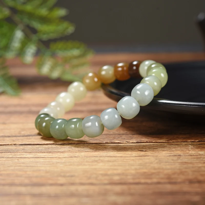 Women Handstring Natural Hotan Jade Fine Jewelry Multiple Color 10mm 20 Barrel Beads Bracelets For Women High-quality Jewelry