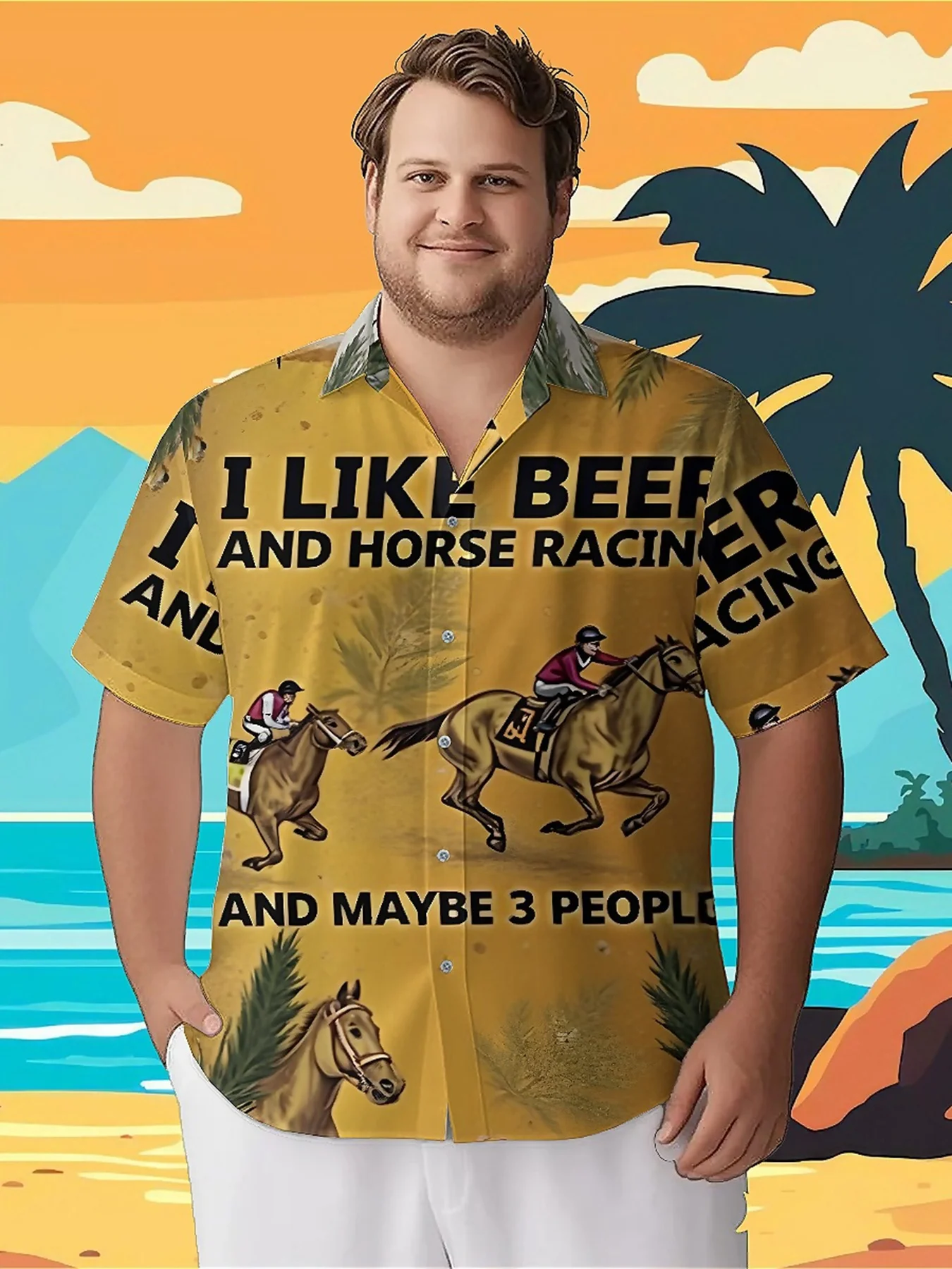

Men's Plus Size Hawaiian ShirtsBeer and Horse Racingpattern, Summer Casual Tops, Suitable for Outdoor and Party, Streetwear