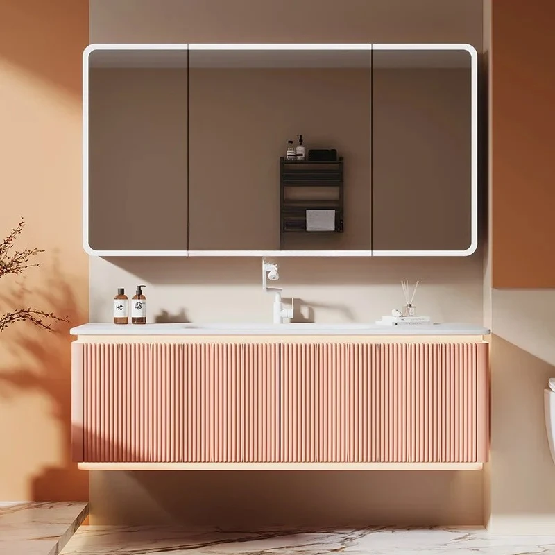 

Light French Cream Wind Oak Bathroom Cabinet Slate Hot Bending Integrated Washbasin Washbasin R