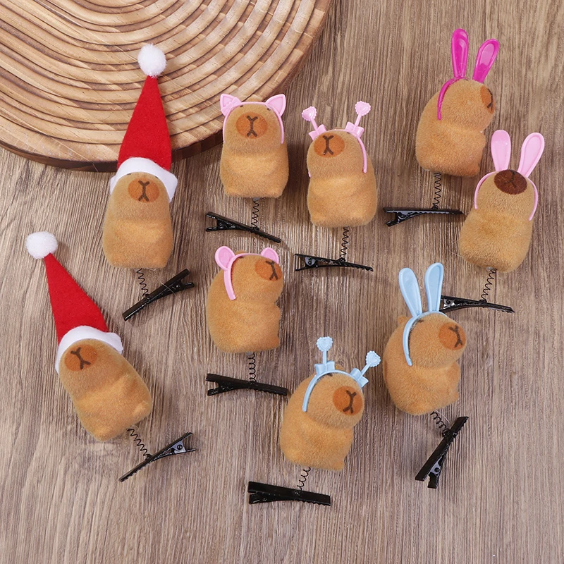 1Pcs Cartoon Children Capibala Spring Hair Clip DIY Plastic Headband Christmas Hat Capybara Duckbill Clip Gifts Hair Accessories