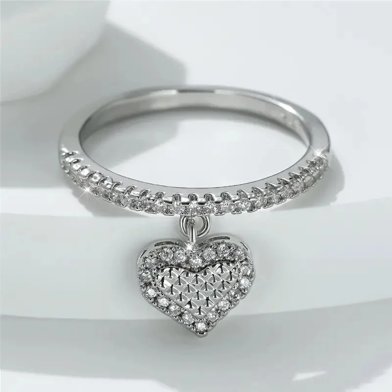CAOSHI Newly Designed Heart Pendant Rings for Women Three Color Available Versatile Finger Accessories Fashion Party Jewelry