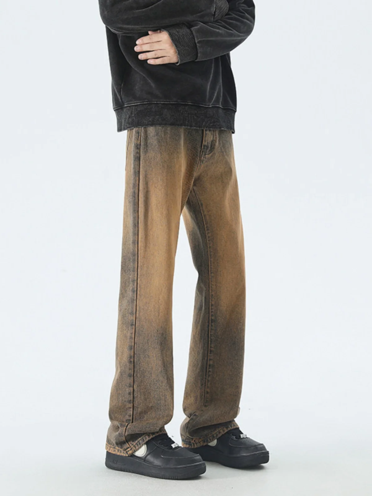 

Винтажные американские желтые джинсы-клеш для мужчин, весна-осень, прямые длинные брюки, стильные повседневные брюки-клеш Haome