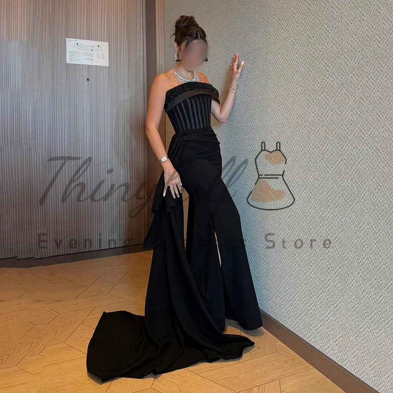 ทินี่ฟูลซาอุดิอาระเบียชุดราตรีนางเงือกปิดไหล่ชุดแม็กซี่ปาร์ตี้สีดำค็อกเทลชุดราตรีสั่งทำพิเศษ