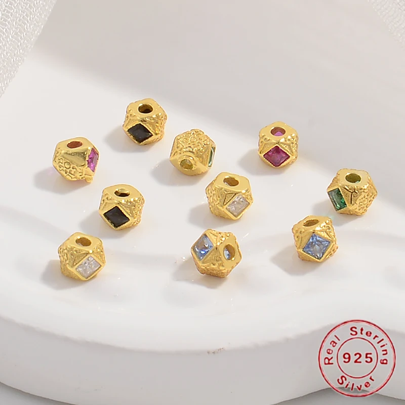 

2PCS 925 sterling silver gold plated colourful zircon spacer beads 3mm mixed loose beads for diy bracelets jewelry supplies SZ42