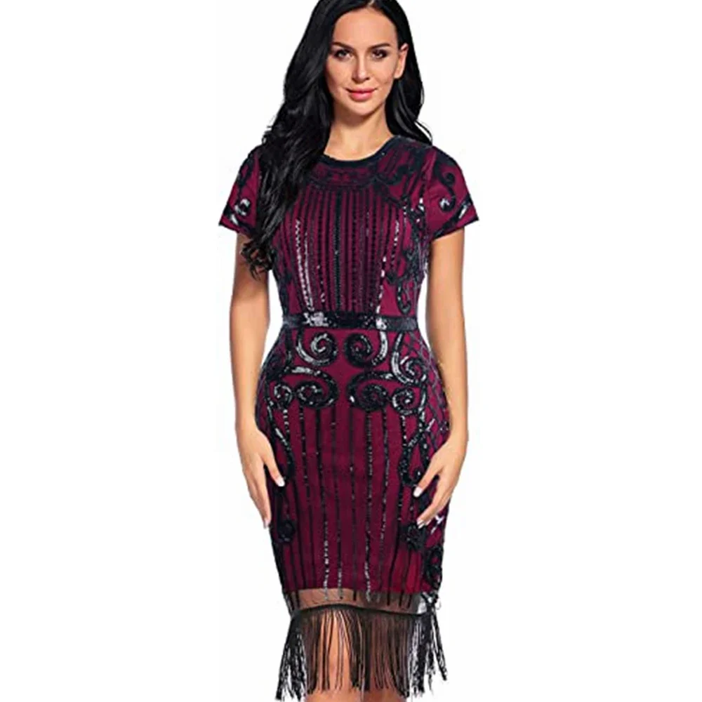 Wepbel Women Flapper Dress 1920s Gatsby Sequin Fringe Short Sleeve Cocktail Dresses Sleeveless Tassel Woven Vintage Movie Dress