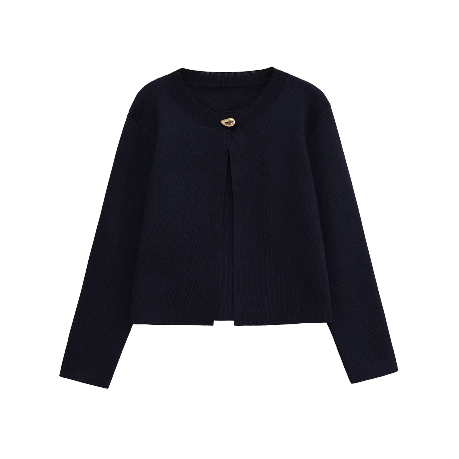 

Осенние новые однотонные толстые вязаные кардиганы на пуговицах с блестками, женские повседневные короткие свитера с круглым вырезом и длинными рукавами, элегантный женский трикотаж