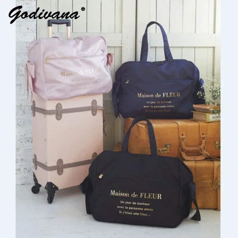 Japanese Style Spring and Summer New Casual Travel Bag Fashion Bowknot Yoga Portable Shoulder Bag Large Capacity Luggage Bag