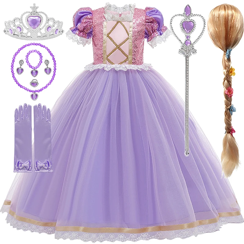 Disney Rapunzel Cosplay para crianças, vestido de princesa para bebês, traje de Halloween infantil, roupas de festa de aniversário