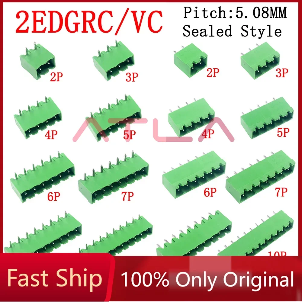 

2EDG 5.08mm Sealed Bent Straight needle Right Angle Female socket Terminal Block Plug-in PCB Pin Holder 2-12Pin