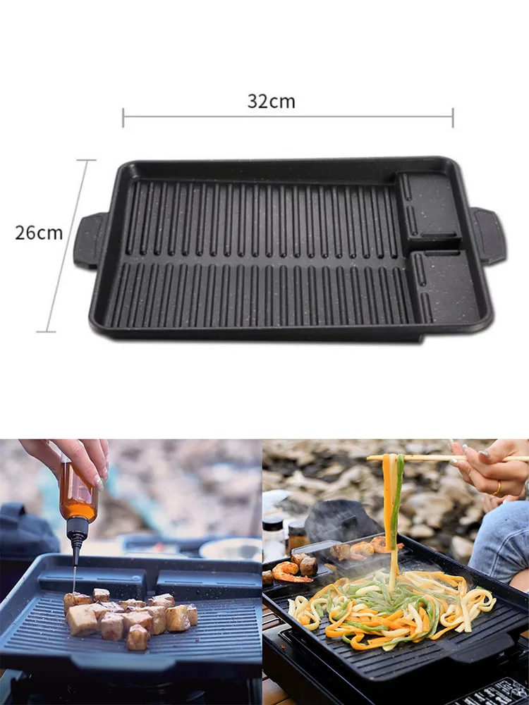 BBQ Grill Pan Plate 32 X 26cm Portable Non-Stick Coating Butane Gas Stove Cooker Plate Rectangle Korean Barbecue Plate