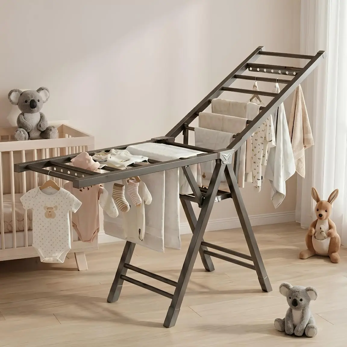 Heavy Duty 71 inches Stainless Steel Drying Rack - Height-Adjustable Gullwings Laundry Drying Rack - Foldable, No Assembly Desig