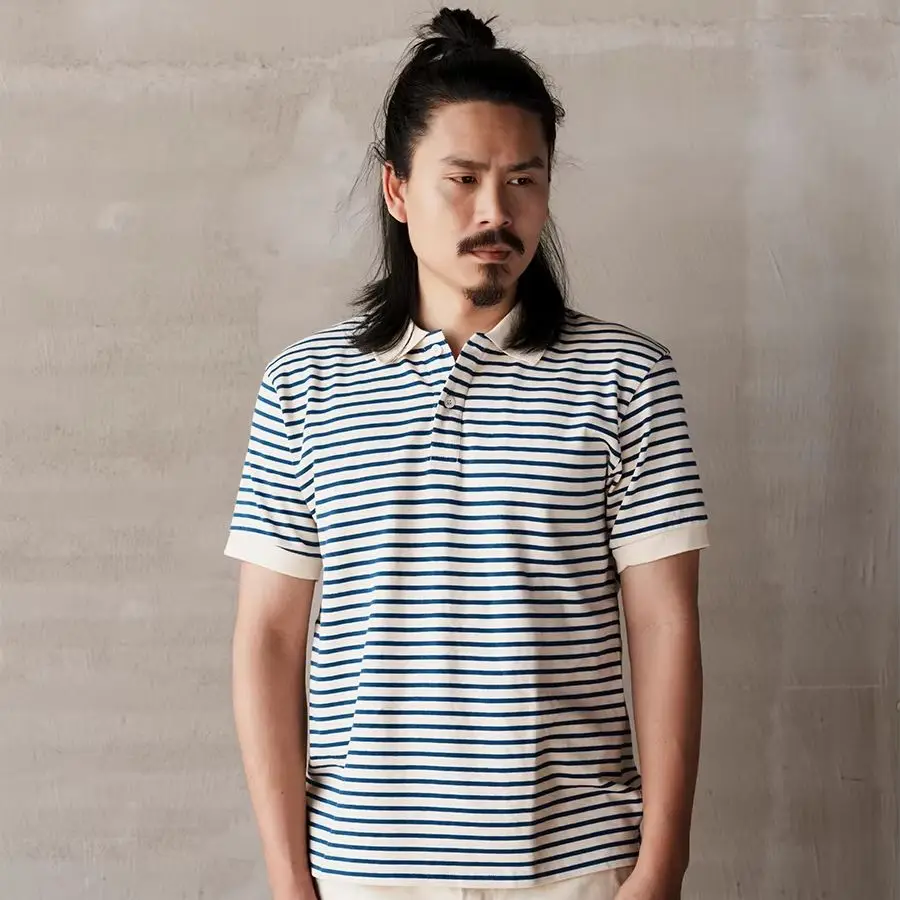 

Summer Men's Sailor Polo Shirt Short-Sleeved Men's Cotton Retro Loose Casual Versatile Striped T-Shirt
