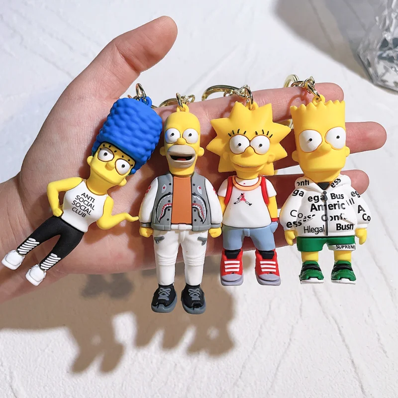 Disney The Simpsons Keychain Cartoon Action Figure Key Chain Bag Pendant Couples Fashion Car Keyring Accessories Kids Toy Gifts