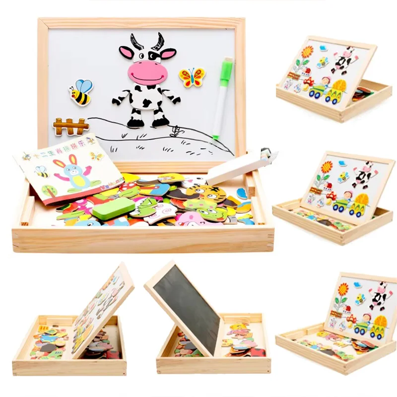 

Children Wooden Multifunction Animal Puzzle Magnetic Writing Drawing Board Blackboard Learning Education Toys for Kids TMZ