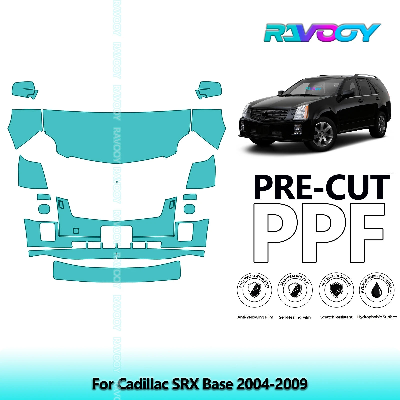 

8.5Mil Precut Paint Protection Film PPF Clear Bra Front Kit For Cadillac SRX Base 2004-2009