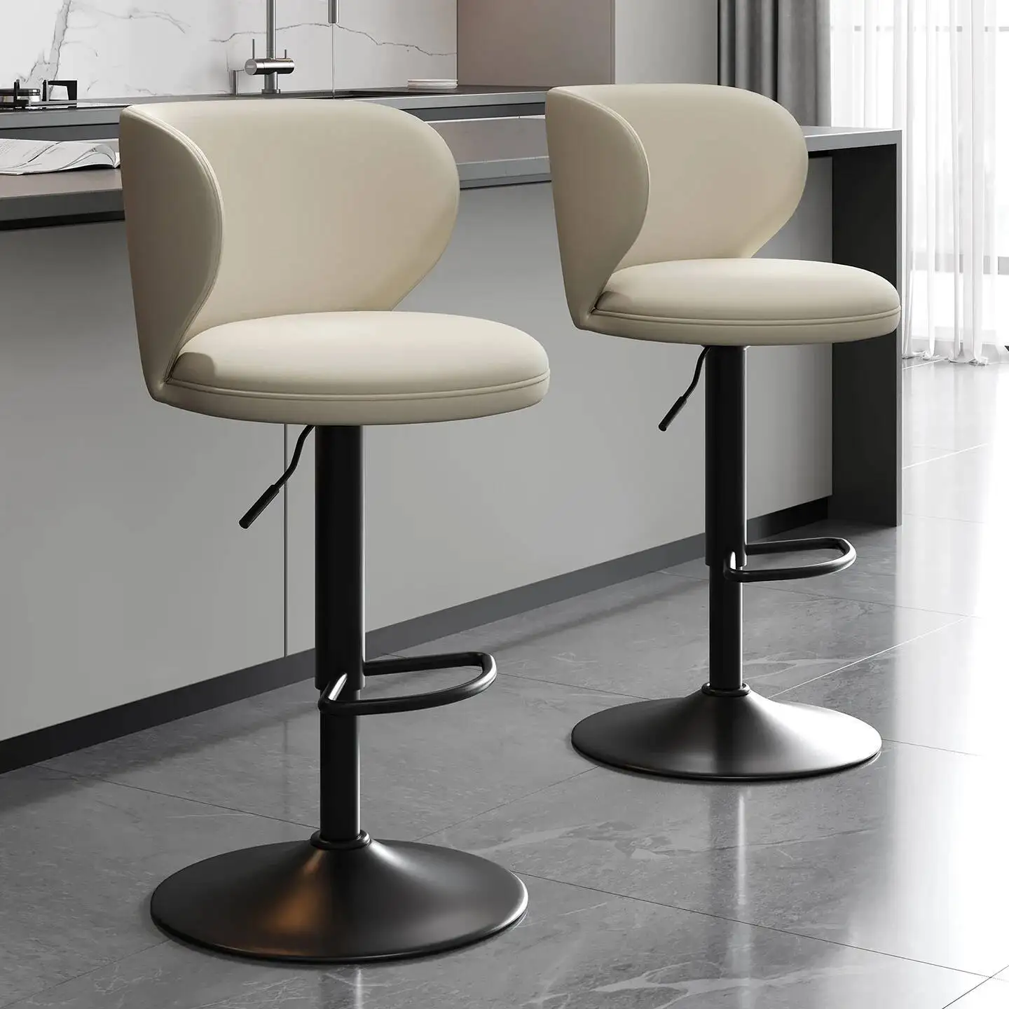 Light Lifting Bar Chair Luxury High-end Home Backrest Chair Island Rotating Iron Bar Stool