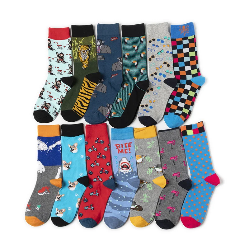 1 Pair Big Size Hip Hop Man Woman Socks Combed Cotton Fashion Harajuku Skateboard Oil Painting Animal Happy Socks Funny Sokken