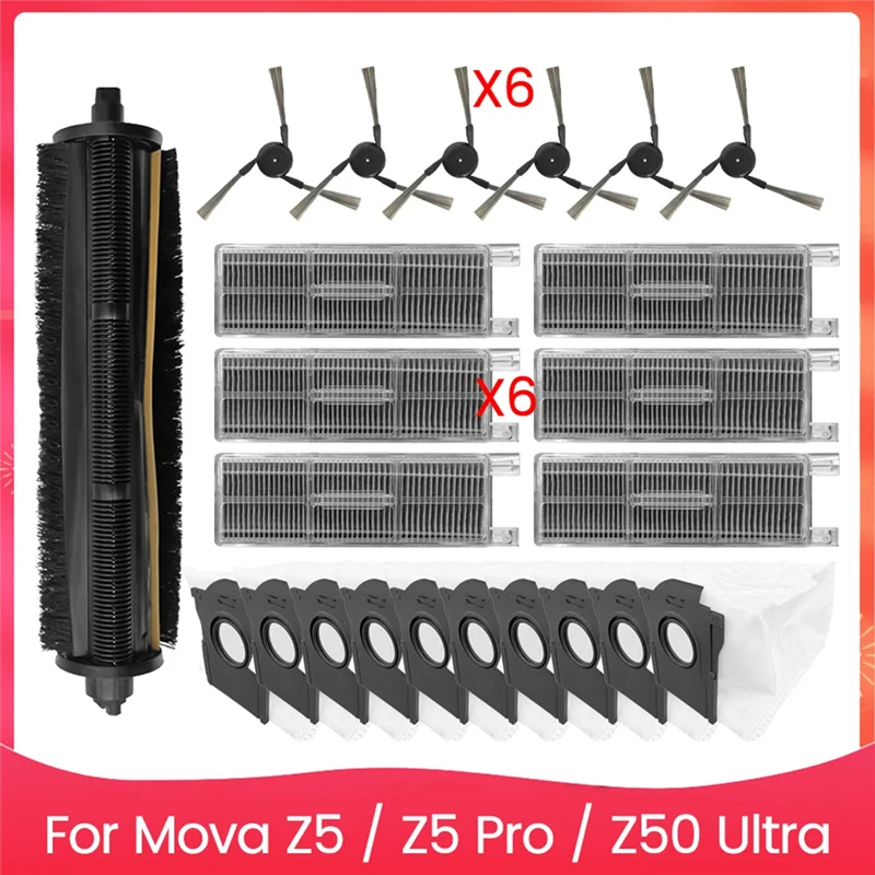 AT19-23PCS Ersatz Ersatzteile Für Mova Z5 / Z5 Pro / Z50 Ultra Wichtigsten Seite Pinsel HEPA-Filter Staubbeutel vakuum Zubehör