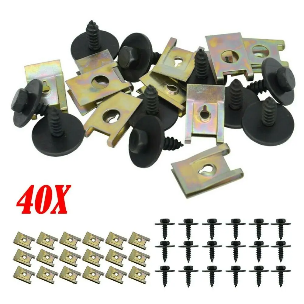 40pcs Chassis Engine Guard Metal Nut/Screw Washers U-Shape Clip Bolts Screws KIT For BMW 1/3/5/6 Car  Screws