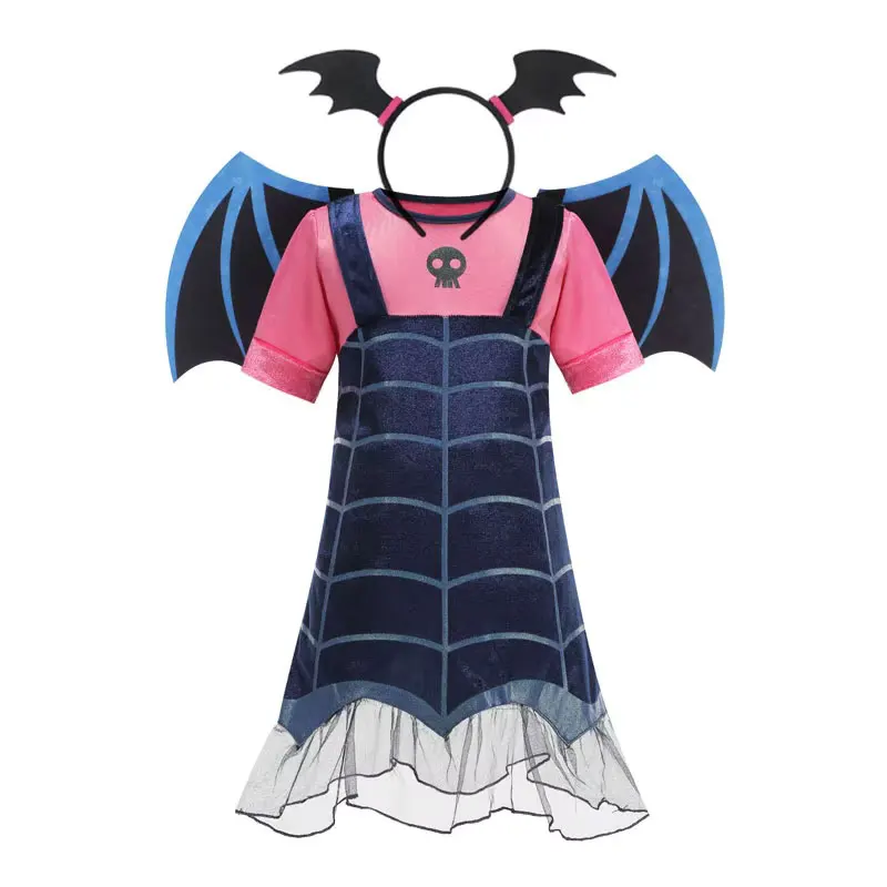 Kids Girls Vampire Bat Halloween Costume Dress Set Bat Wings & Headband Children Cosplay Fancy Outfit for Holiday Party image 2