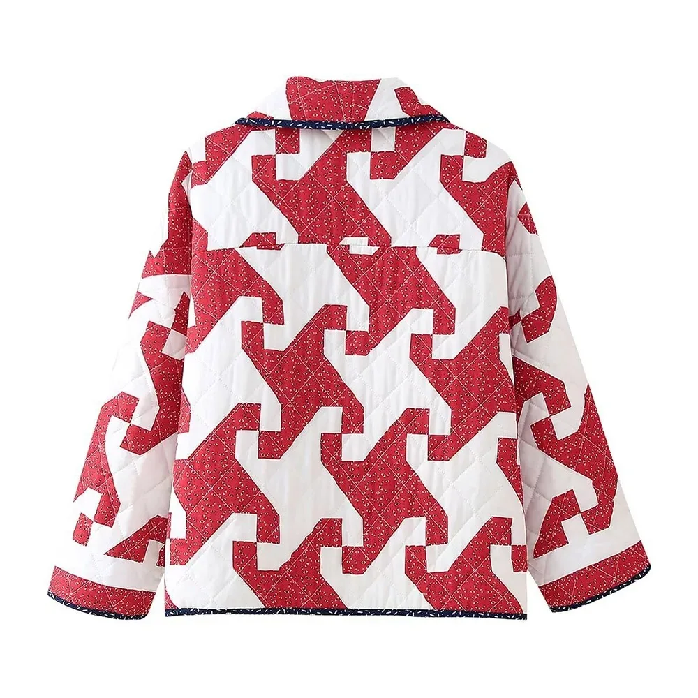 Veste de coton épaissie pour femmes Veste de coton décontractée à revers imprimé Cardigan de style bohème Veste de coton ample pour femmes