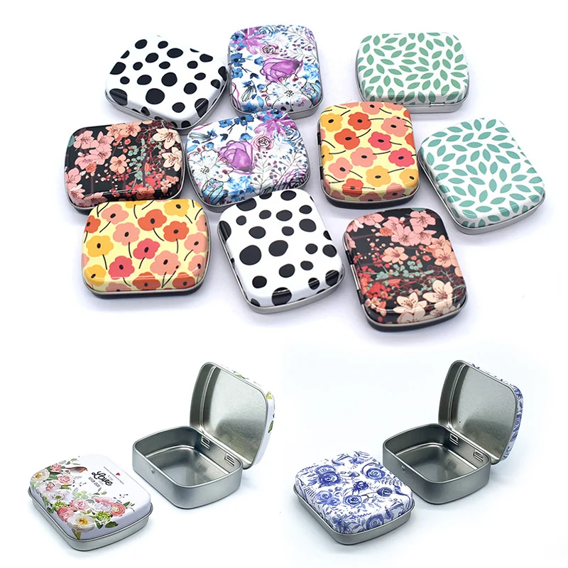 Portable Mini Metal Hinged Tin Box with Lid Rectangular Container Small Storage Container Kit Candy Pill Cases forHome Organizer