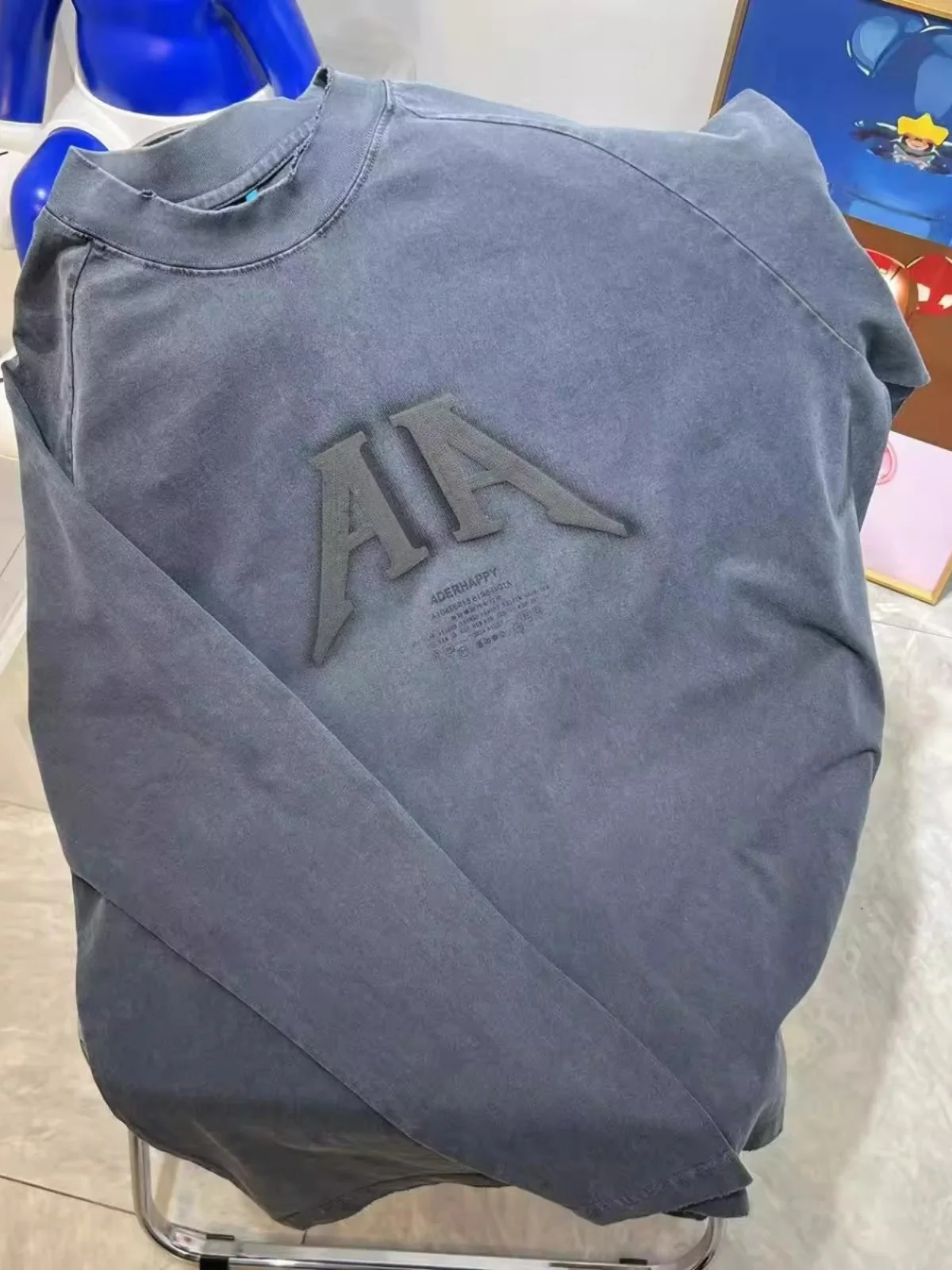 

HAPPY Trendy Brand Waed adient Letter Print Long Sve round Ne T-irt ex Heavyweight Faionable Streetwear