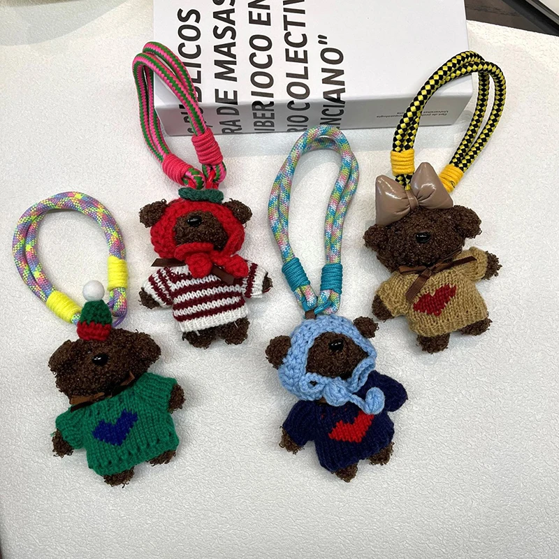 

Handmade Plush Cute Shoulder Bag Bear Mobile Phone Strap Color Rope Keychain Doll Bag Pendant