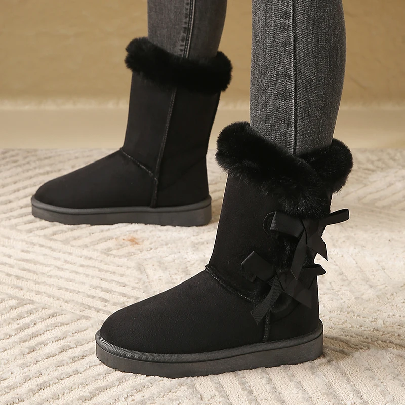 Waterproof Women\'s Winter Boots 2024 Women Snow Boots Trend Bow Warm Mid-Calf Boots Women Thicked Plush Non-Slip Cotton Boots