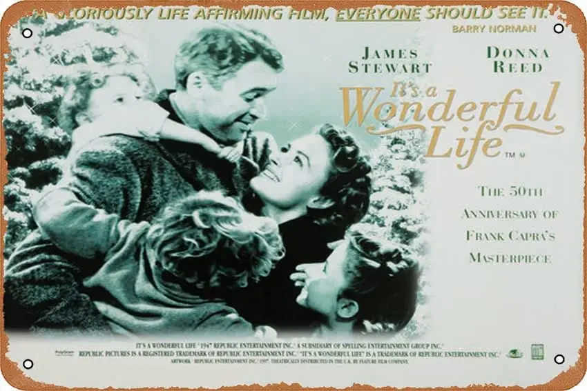 It;s a Wonderful Life Movie Vintage Tin Sign Art Metal Poster Retro Home Kitchen Bar Cafe Bathroom Wall Decor Gifts 8x12 inch