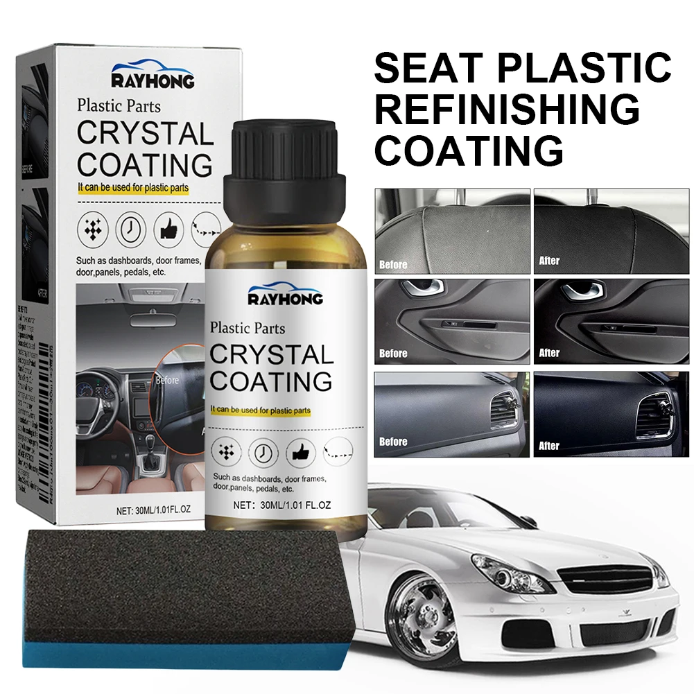 30ml Crystal Coating Wax Car Panel Plastic Renovated Retreading Agent with Sponge Plastic Part Refurbishment for Car Maintenance