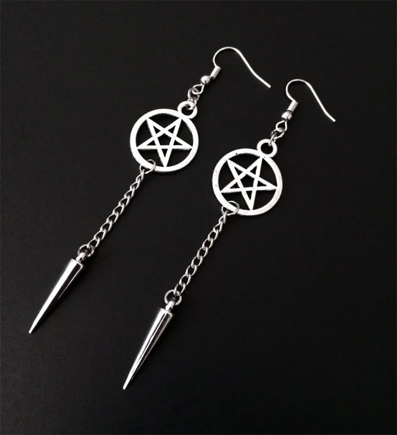 Pentagram earrings, Gothic jewelry, punk, dagger, willow stud, spike, pagan, witchcraft, alternative, ear hook For Women Girls