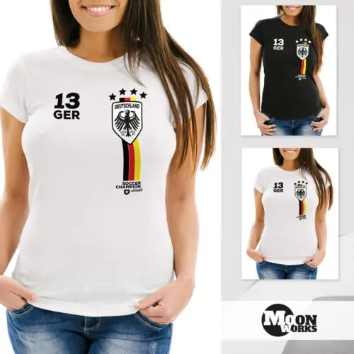 Damen t-shirt fanshirt fußball em wm deutschland trikot slim fit moonworks®