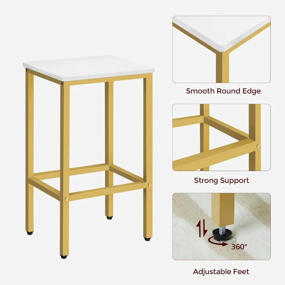 Bar Stools, Set of 2 Chairs, Kitchen Breakfast Stools with Footrest, 25.8-Inch Height, Rectangular Industrial Stools