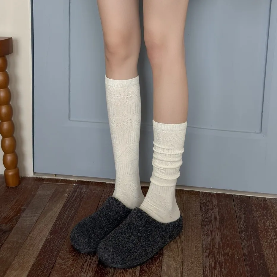 Solid Color Knee High Socks for Women Autumn Winter Pure Cotton Casual Versatile Long Socks High Quality