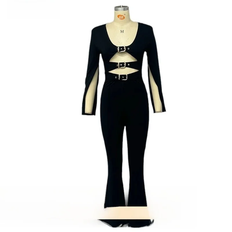 

Hot Girl Hollow out Pants High Waist Long Leg Cross-Border Small ence Design Sensation Autumn New Arrival