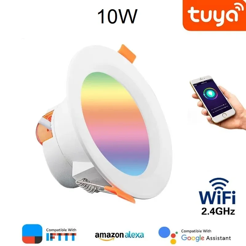 

Tuya Wifi Smart Downlight RGBCW Full Color Dimming Ceiling Light Downlight Google Alexa Voice Modern EU 10W LED Downlight