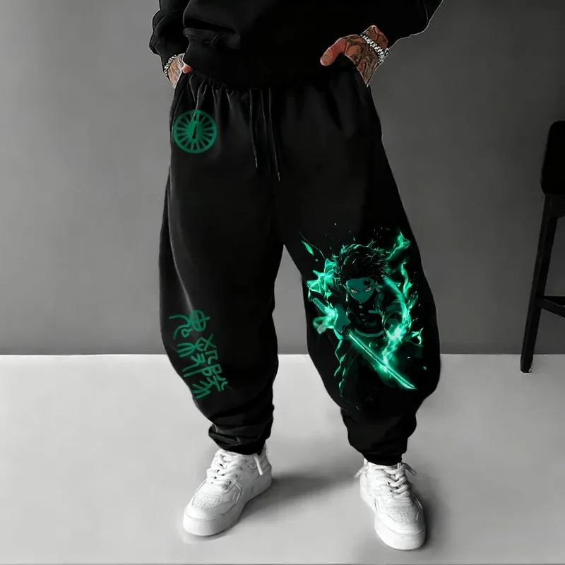 Demon slayer moletom masculino outono inverno 100% algodão solto calças esportivas tanjirou cosplay personagem roupas y2k casual wear