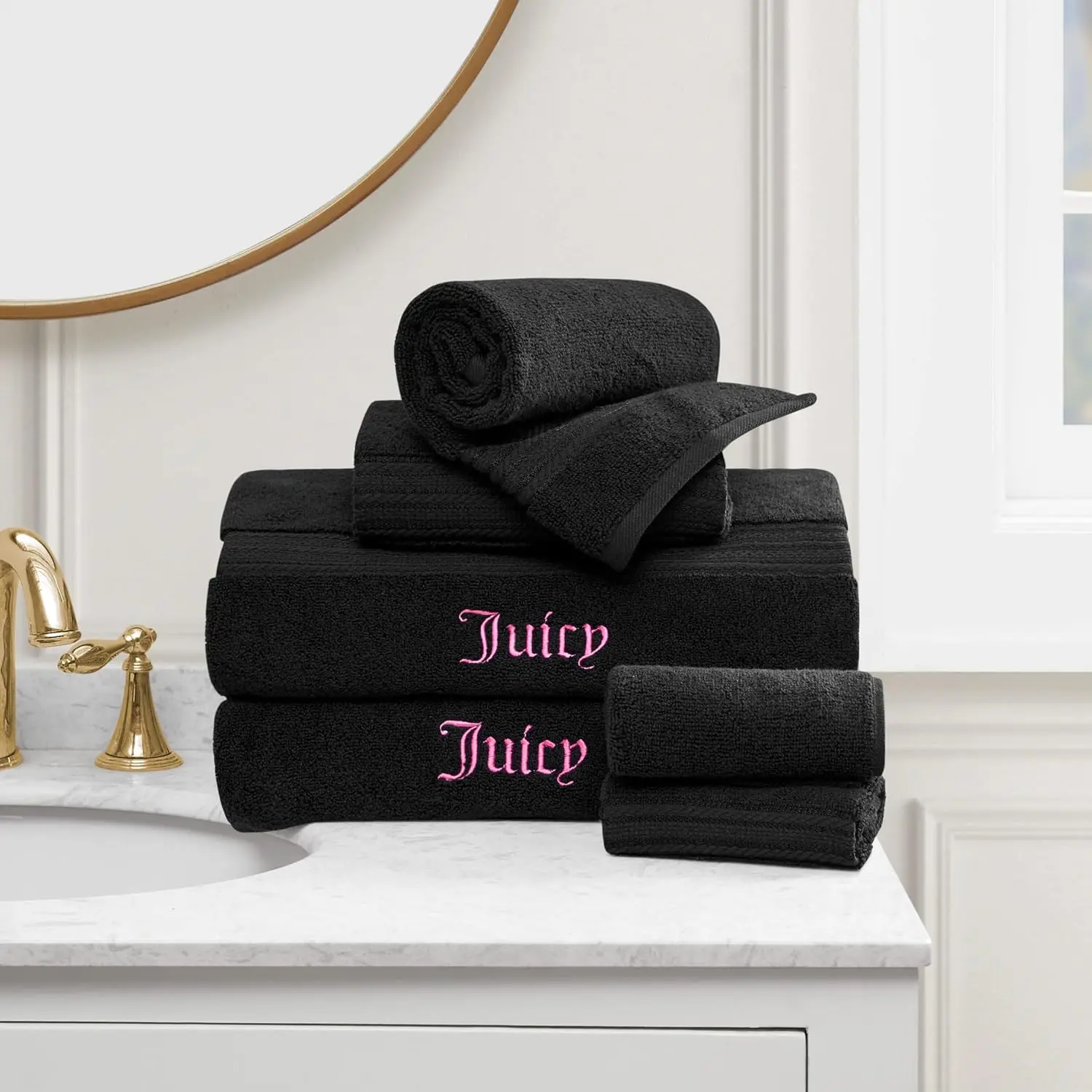 

Luxurious 6 Piece Bath Towel Set - 2 Bath Towels, 2 Hand Towels, 2 Washcloths - Premium Cotton Towels for Bathroom - Black