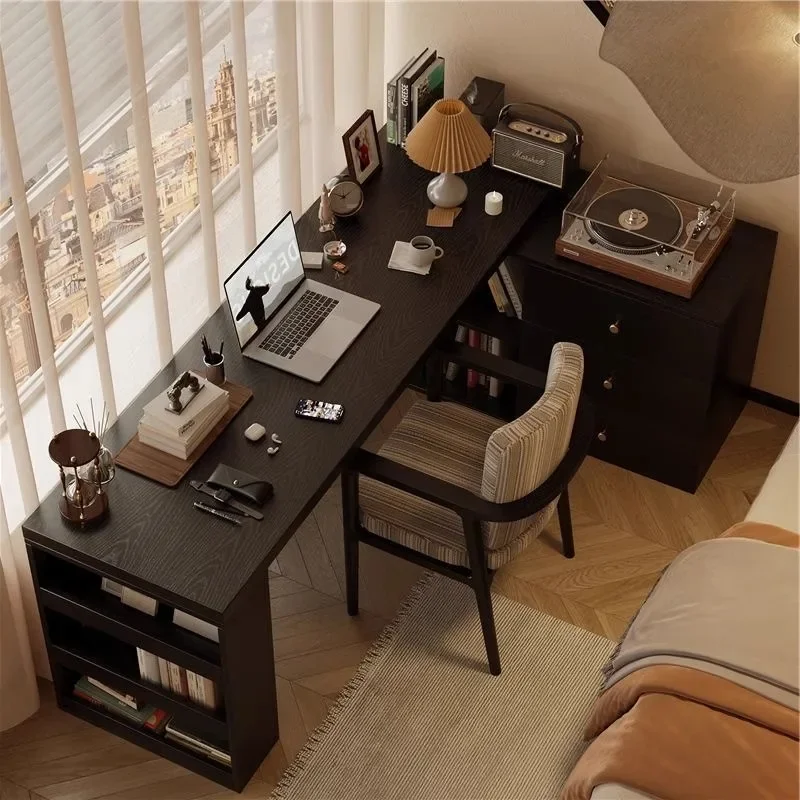 Corner computer desk Corner L-shaped desk Bookshelf Bookcase Integrated combination Double student household small apartment