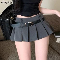 High Waist Pleated Skirts for Women Y2k Hot Sexy Girls Spring Mini Skirt with Belt Korean Style New Popular Lovely Ropa De Mujer