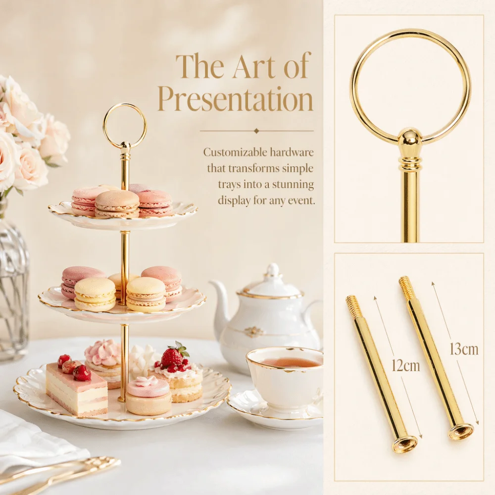 Zinc Alloy Cake Tray Stand Threaded Rods Ring Handle Top Hardware Cake Stand Polished Finish Detachable Assembly