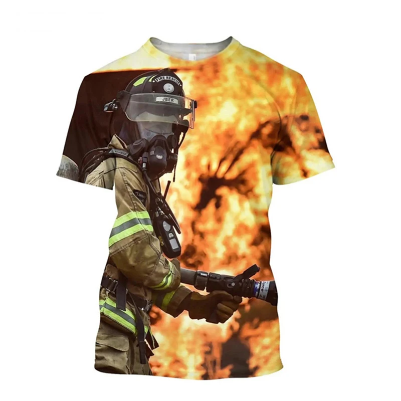Firefighter 3d Printed T-shirt For Men Fake Uniforms Round Neck Short Sleeves Tee Shirt Fashion Streetwear Harajuku Fireman Tees