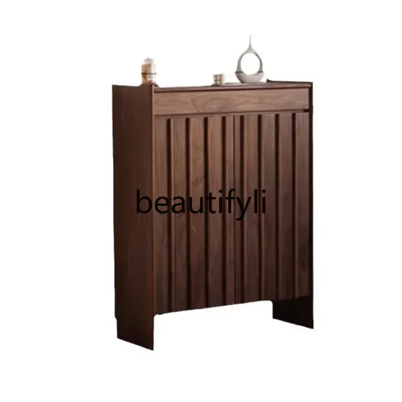 32North American black walnut solid wood shoe cabinet household porch cabinet storage multi-layer storage cabinet