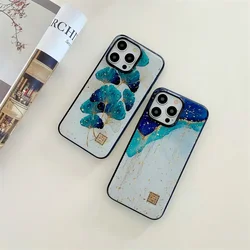 Nordic Silicone Phone Case For iPhone 16 15 14 13 12 11 Pro Max Plus Chic Glitter Gold Foil Gingkgo Quicksand Marble Epoxy Cover
