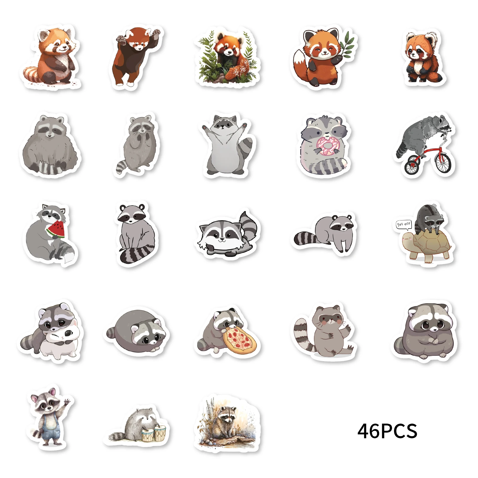 46pcs Cute Little Raccoon Cartoon Graffiti Stickers Decorated Notebook Water Cup Suitcase Guitar Classic Toy Scrapbook PVC Decal